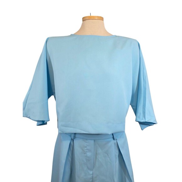 Zanzea Top And  Pants Set Womans Large Baby Blue Ultra Wide Leg Stretch NWT - Picture 3 of 13